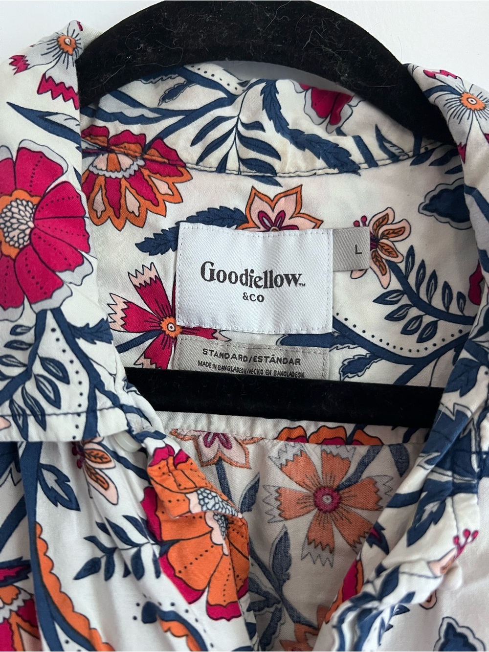 Goodfellow & Co White Floral Button-Down Shirt with Pink and Orange Accents